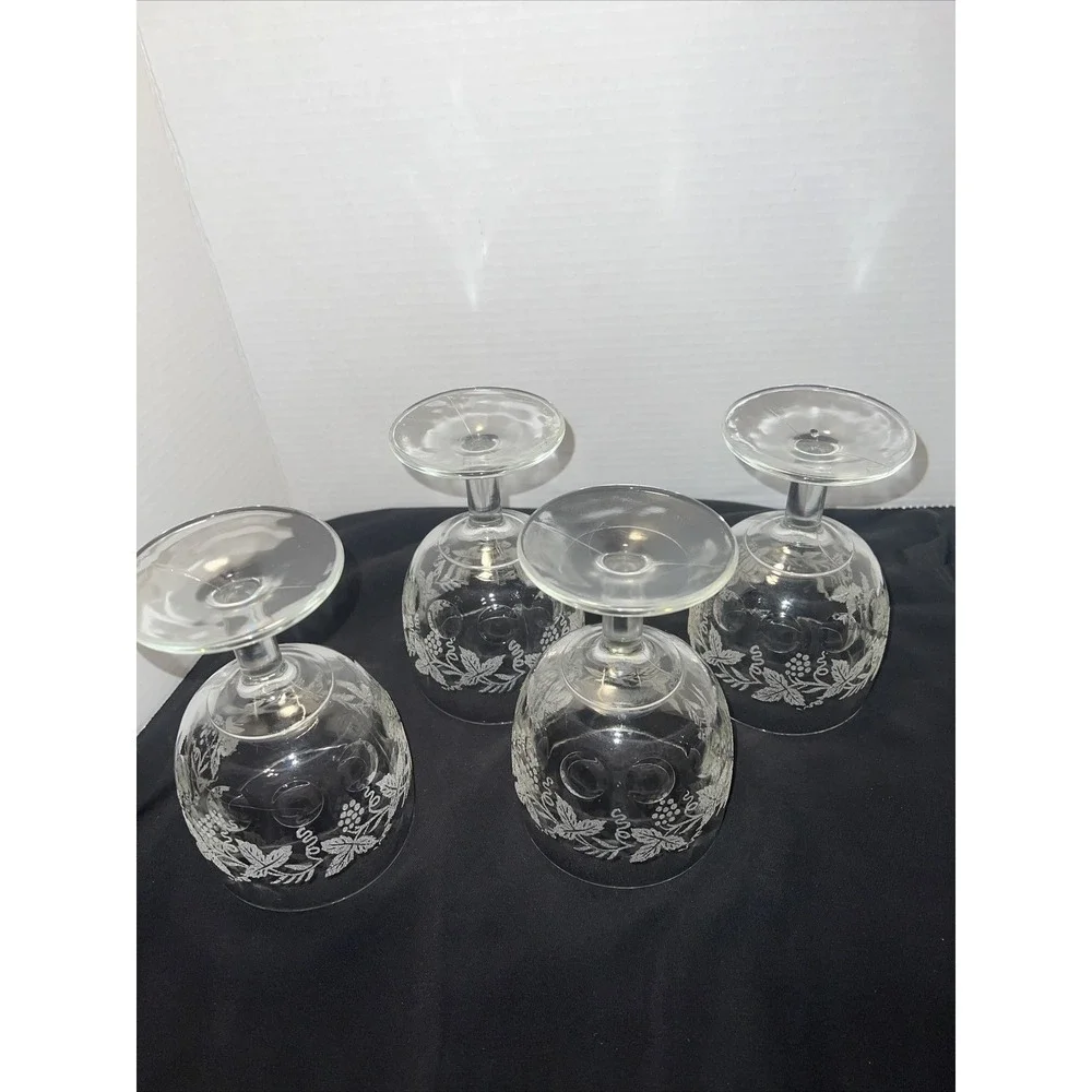 4 Bartlett Collins Goblet Grapevine  Design Vintage Thumbprint Glass